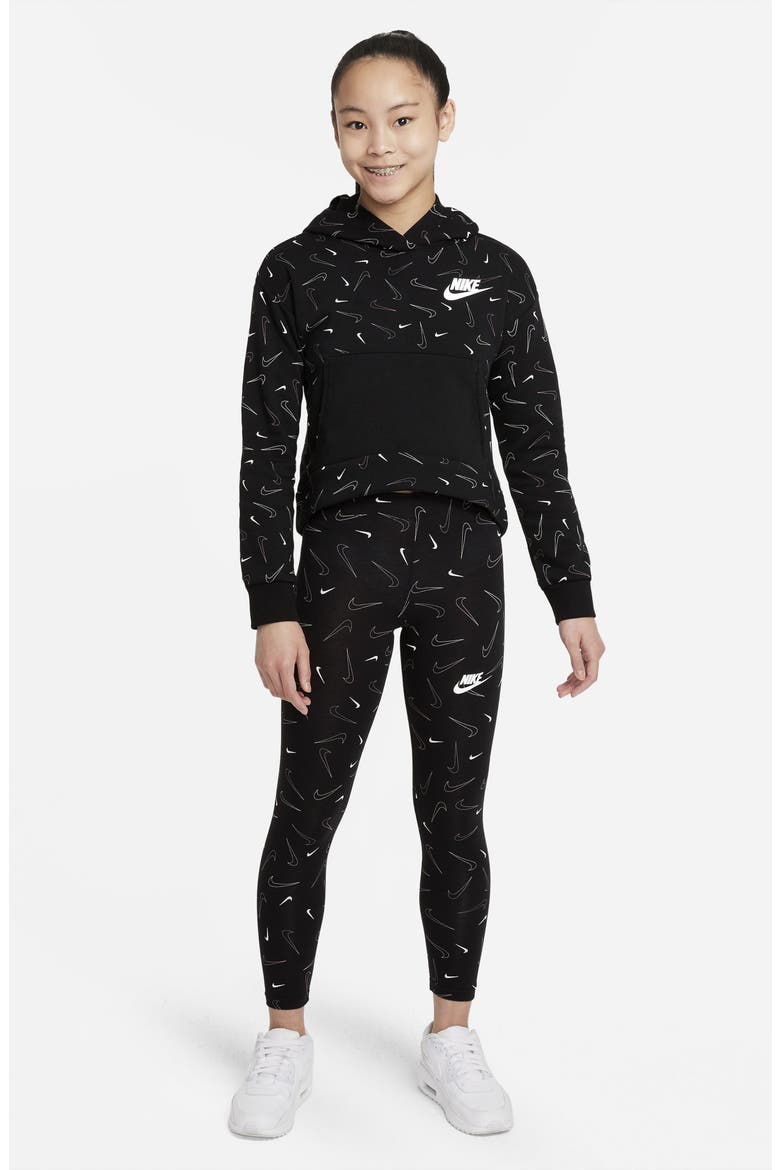 Sportswear Kids' Print Fleece Hoodie, Alternate, color, BLACK/ WHITE