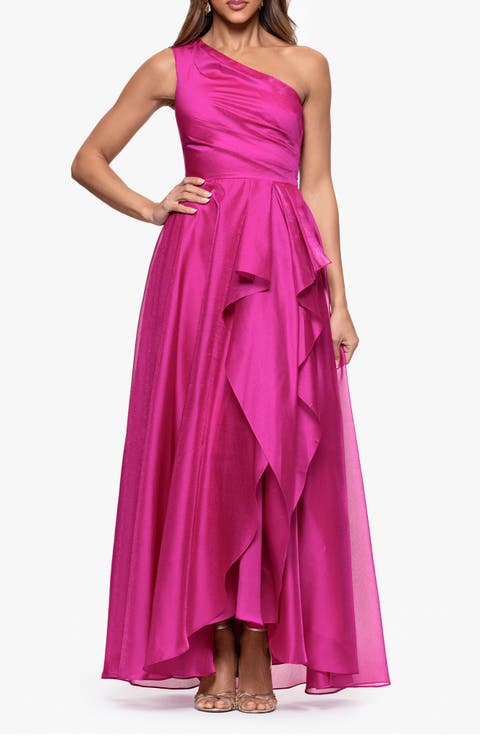 One-Shoulder Metallic Organza Gown