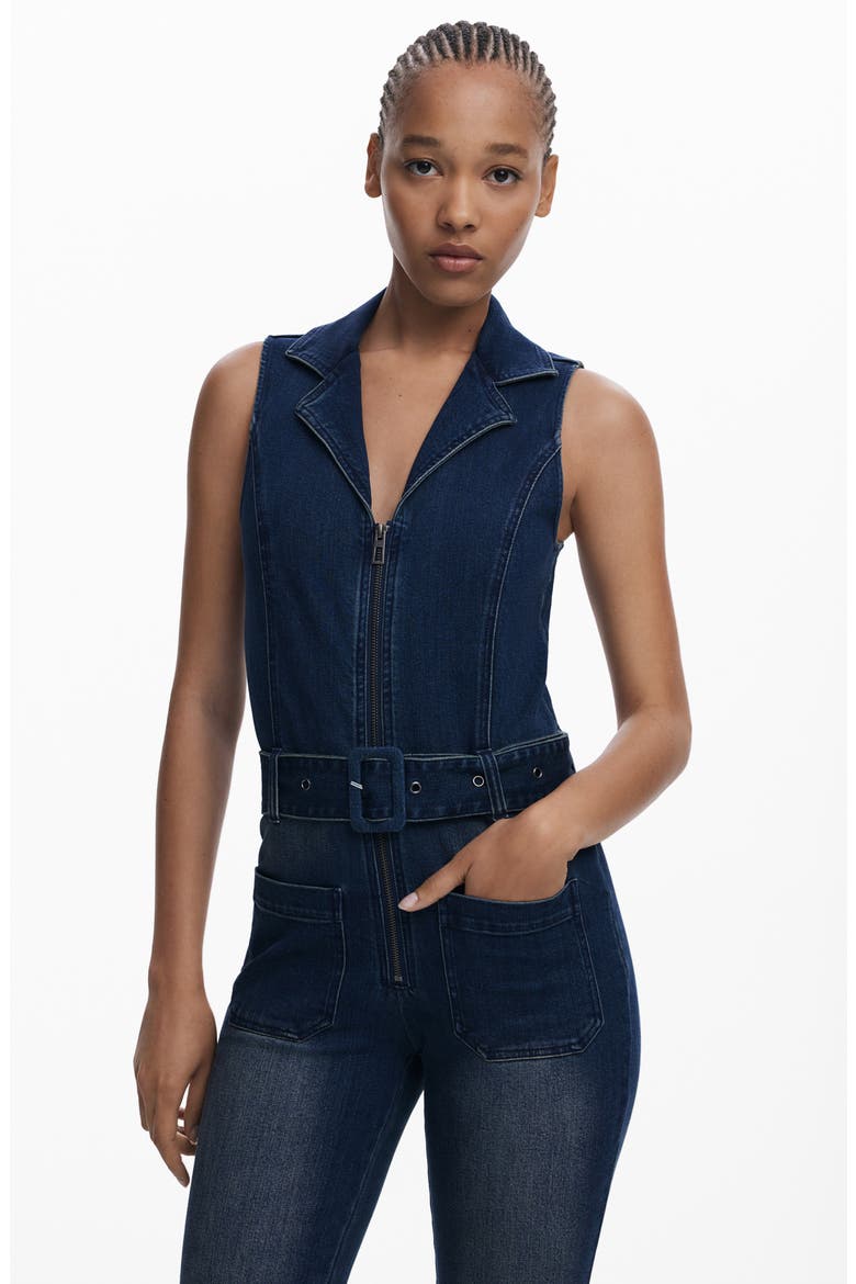 Sleeveless Denim Jumpsuit, Alternate, color, DARK BLUE