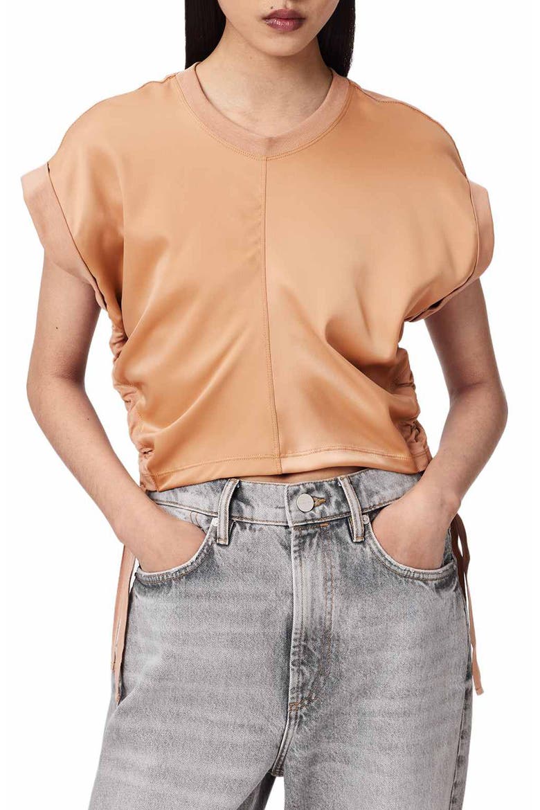 Mira Cinched Side Satin T-Shirt, Main, color, TUSCAN PINK