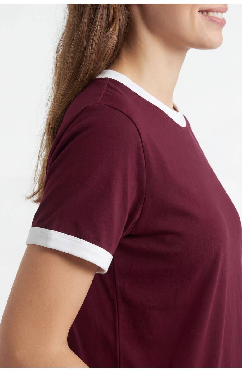 Solomon & Sage Regular Fit Contrast Trim Ringer Cotton T-Shirt, Alternate, color, Burgundy