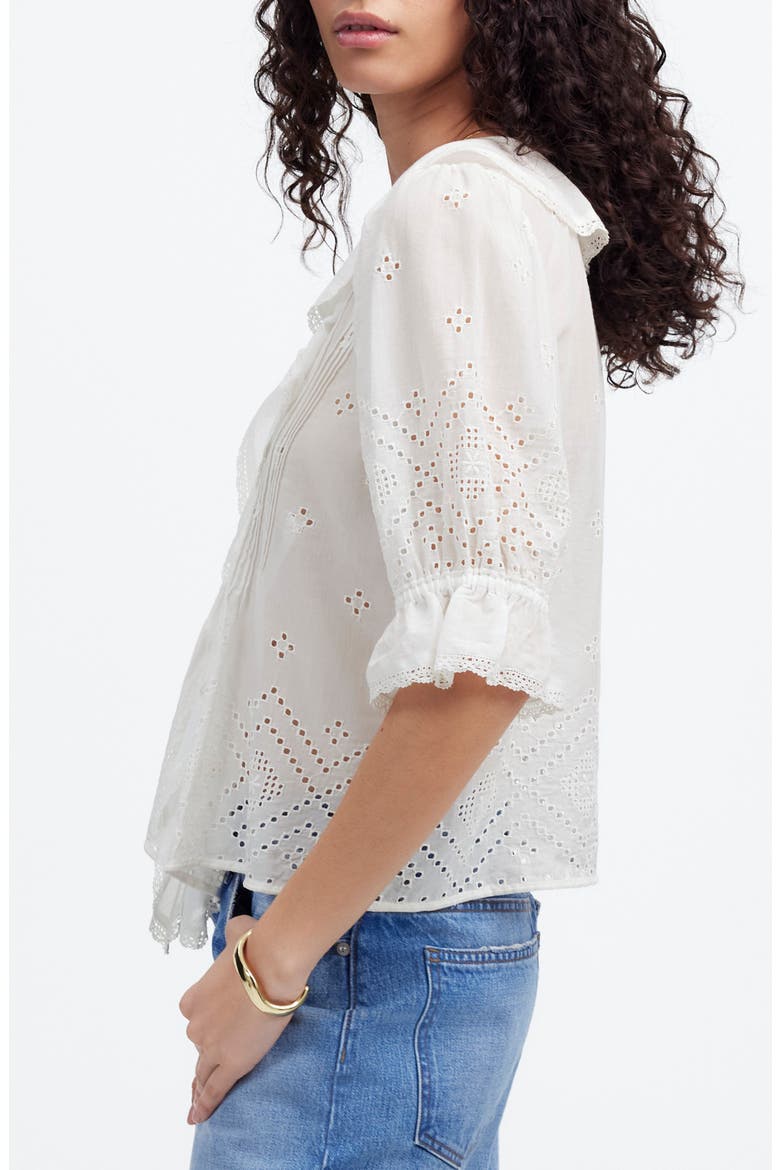 Pintuck Ruffle Puff Sleeve Top, Alternate, color, WHITE