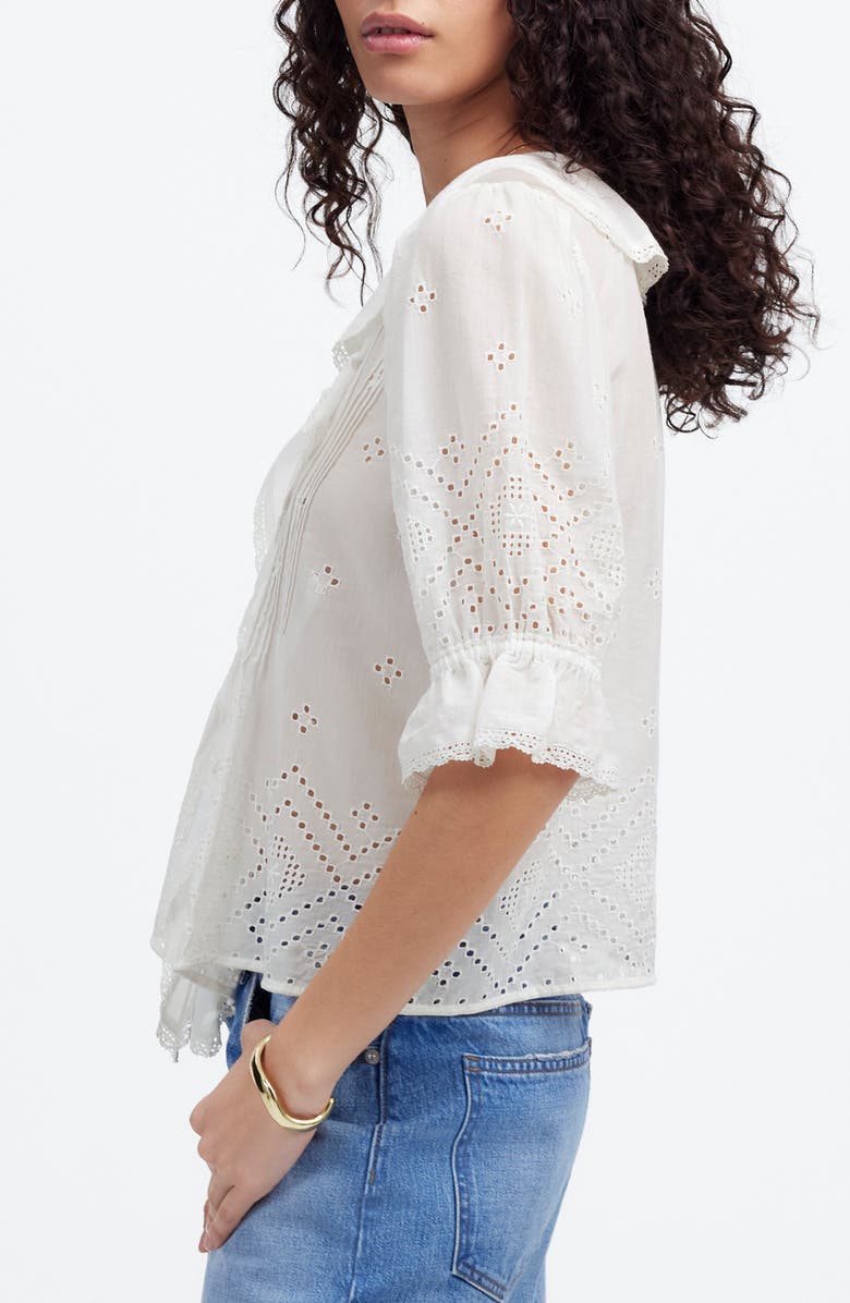 Madewell Pintuck Ruffle Puff Sleeve Top, Alternate, color, White