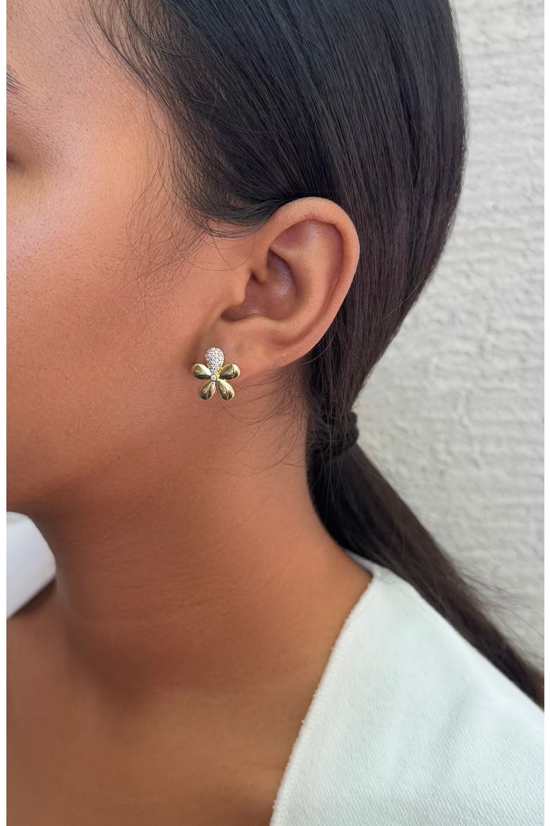 Cubic Zirconia Petal Flower Stud Earrings, Alternate, color, GOLD