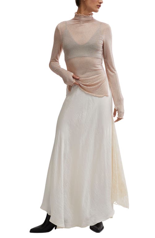 Free People Dance All Night Crystal Embellished Sheer Long Sleeve Top In Peach