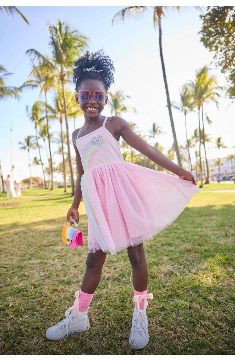 Lola + The Boys Heart Rainbow Tulle Dress, Alternate, color, Pink