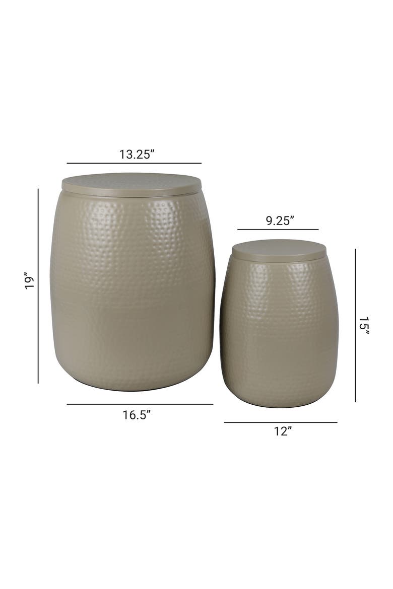 Merida Modern Rustic 2-Piece Hammered Metal Drum Storage Side Tables with Lids, Alternate, color, Almond