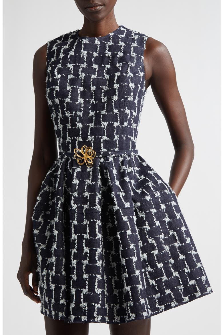 Frayed Jacquard Denim Fit & Flare Minidress, Alternate, color, INDIGO