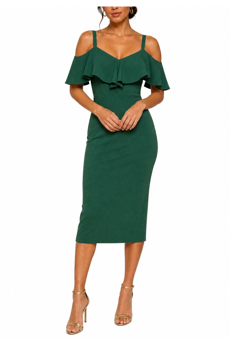 Marcella Off the Shoulder Ruffle Midi Dress, Main, color, Spruce