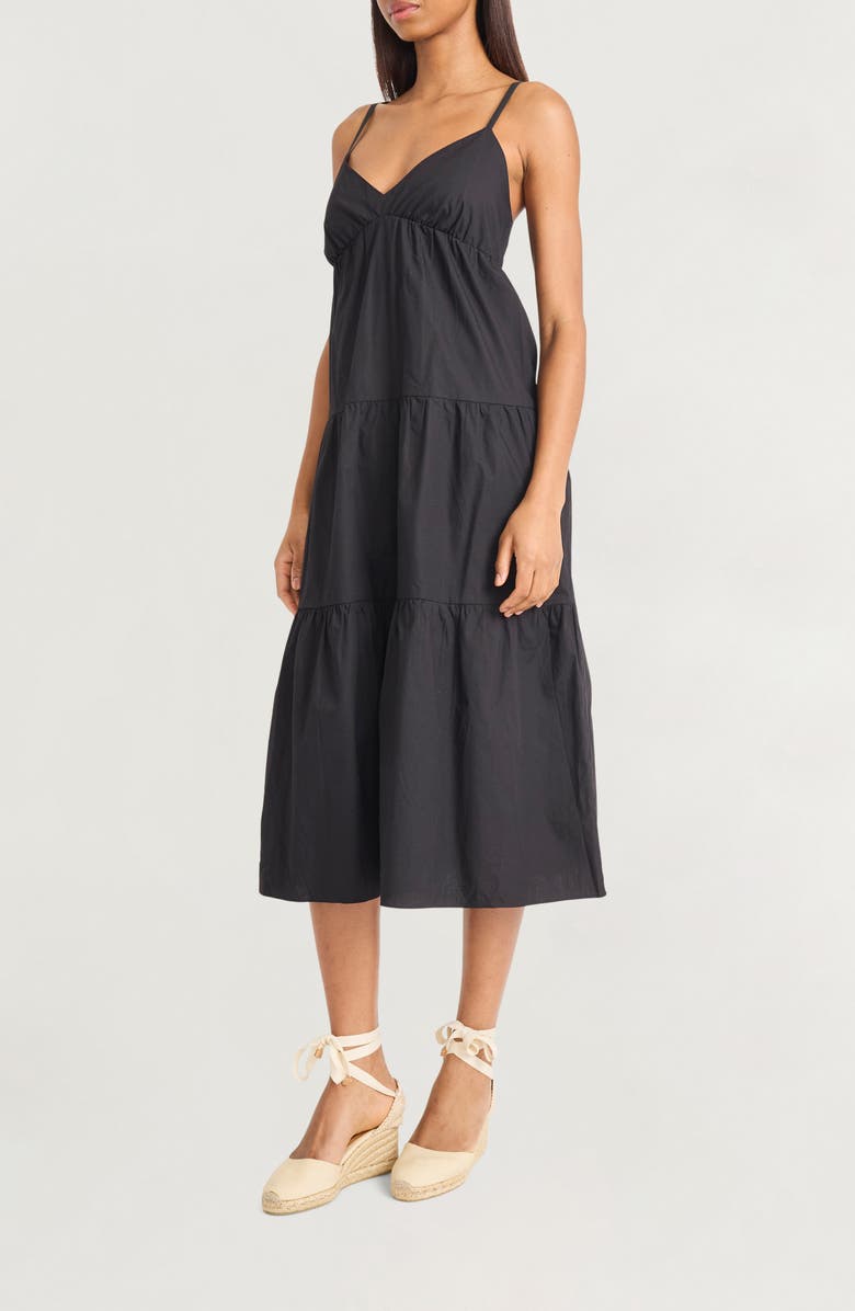 The Good Journey Tiered Midi Dress, Alternate, color, Black