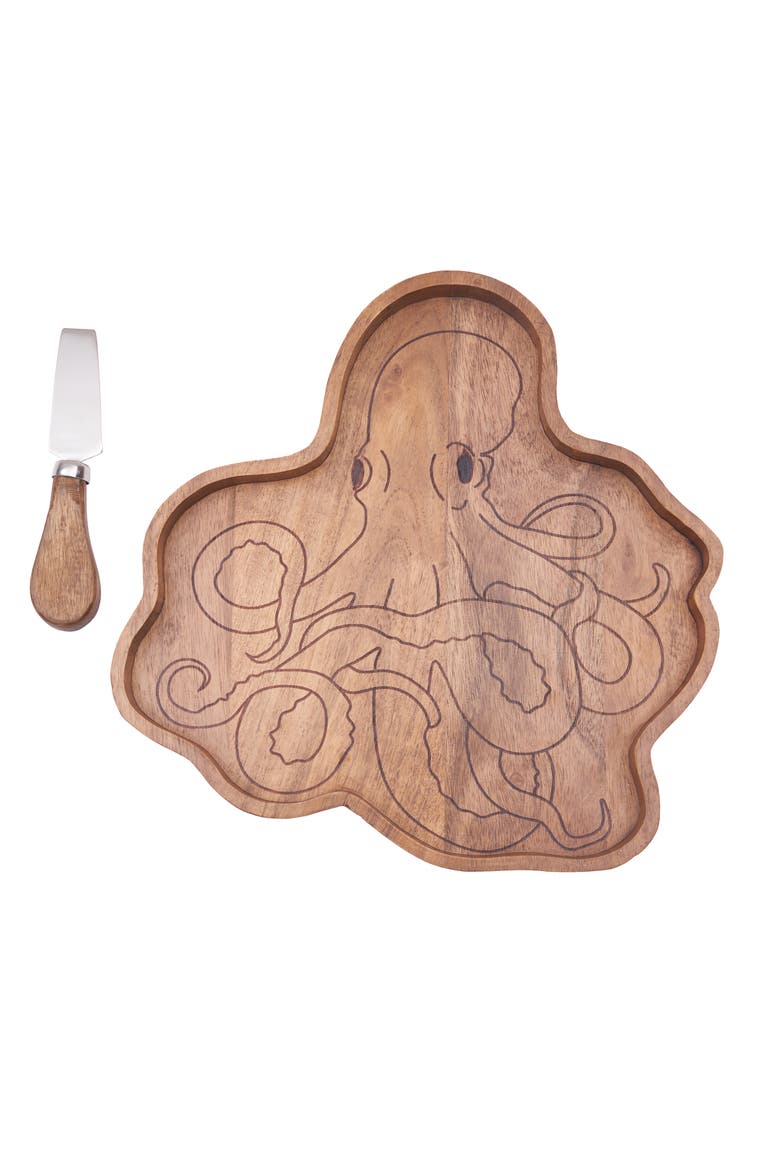 Octopus Serving Board with Spreader Set of 2, Alternate, color, Brown
