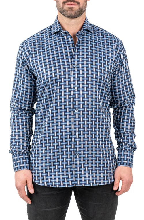 Maceoo Einstein Jacqdigiweave Blue Contemporary Fit Cotton Blend Button-Up Shirt 