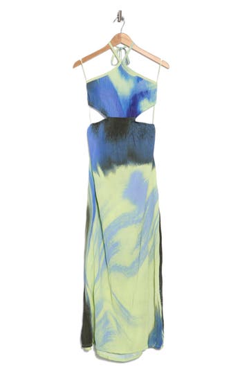 Simkhai Julius Halter Neck Cutout Maxi Dress In Marina Blue Print