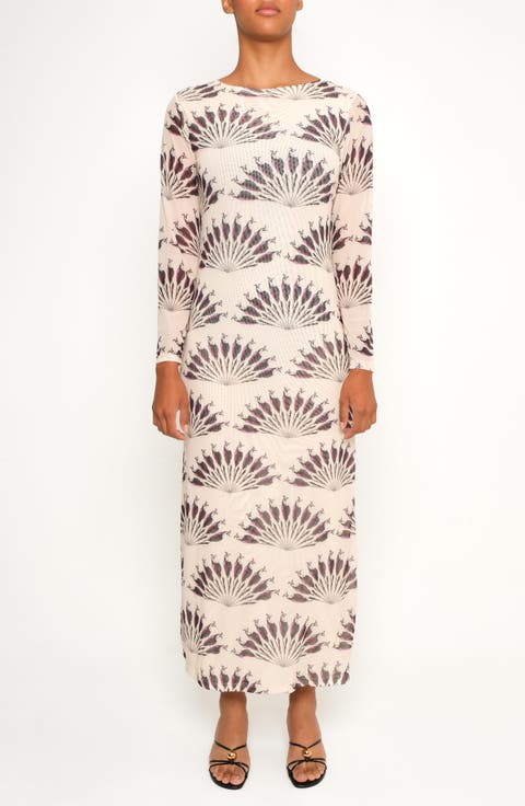 Nellas Paisley Long Sleeve Mesh Maxi Dress