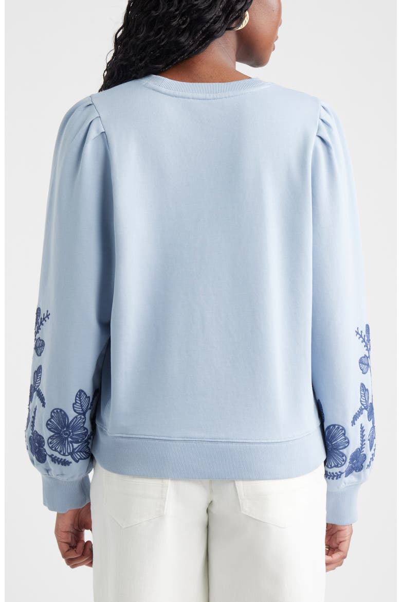 Embroidered Sleeve Cotton Sweatshirt, Alternate, color, BLUE BLIZZARD EMBROIDERY