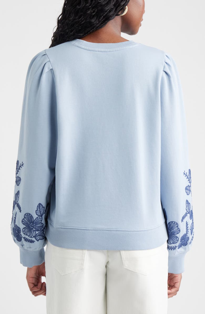Treasure & Bond Embroidered Sleeve Cotton Sweatshirt, Alternate, color, Blue Blizzard Embroidery