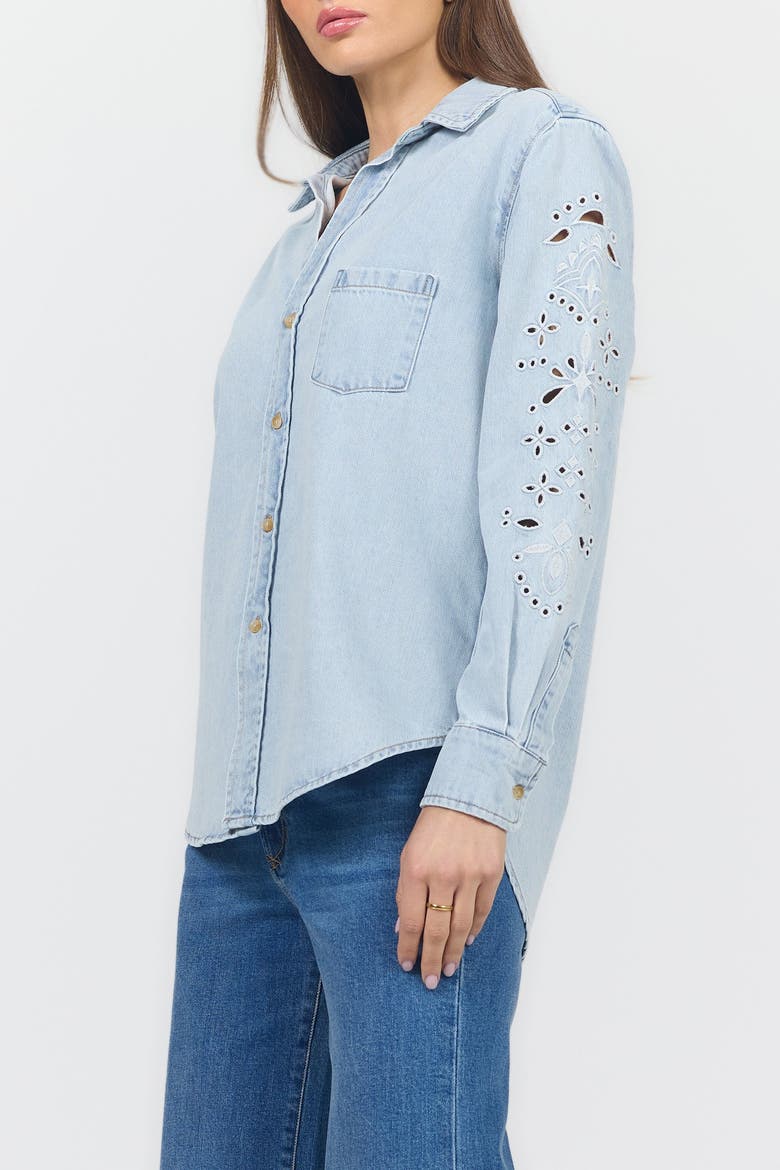 Galina Relaxed Embroidered Button Up Shirt, Alternate, color, Crystal Chalk Emb.