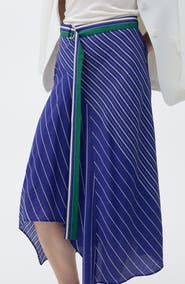 MANGO Stripe Belted Asymmetric Midi Skirt