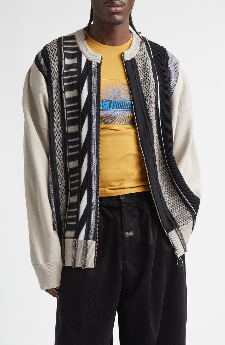 Martine Rose Multi Stripe Wool Zip Cardigan, Main, color, Beiblk