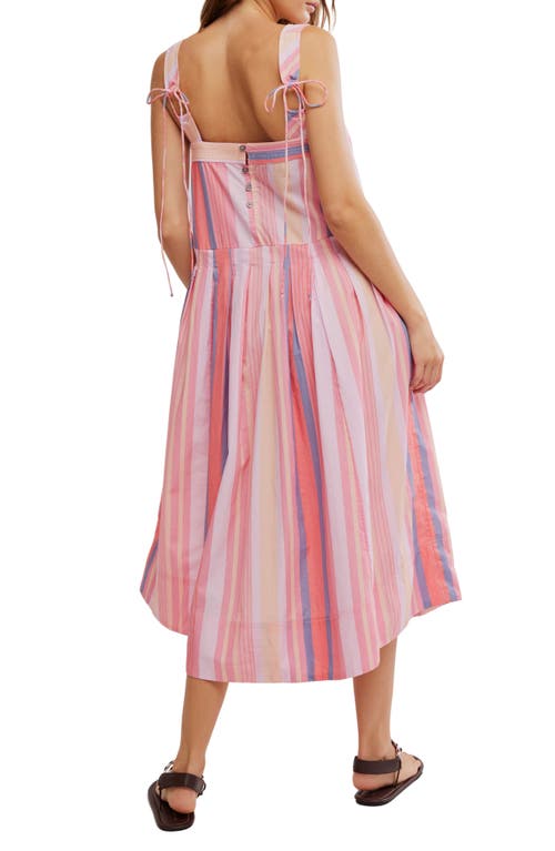 Free People Primavera Stripe Cotton Midi Dress In Strawberry Combo