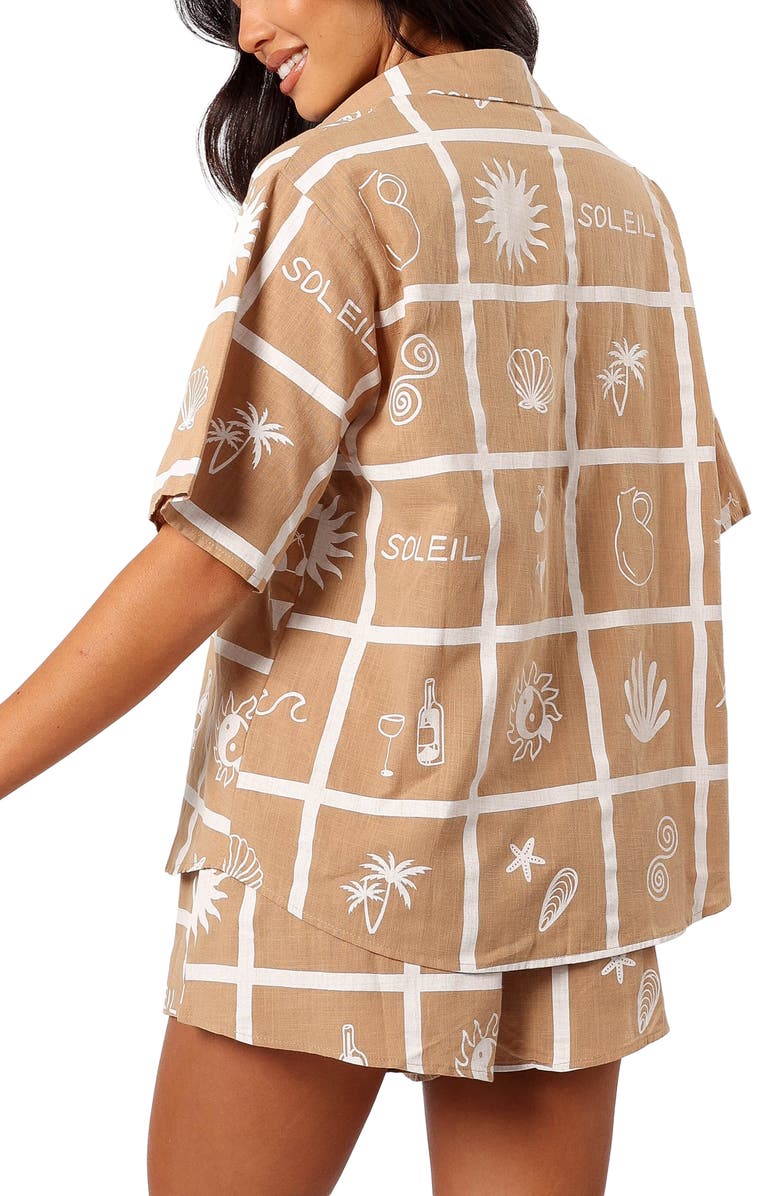 Petal & Pup Isabella Button-Up Shirt & Shorts Set, Alternate, color, Tan Soleil Print