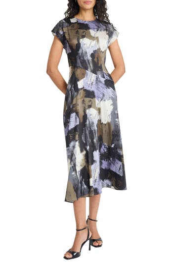 Maggy London Cap Sleeve Fit & Flare Midi Dress In Multi