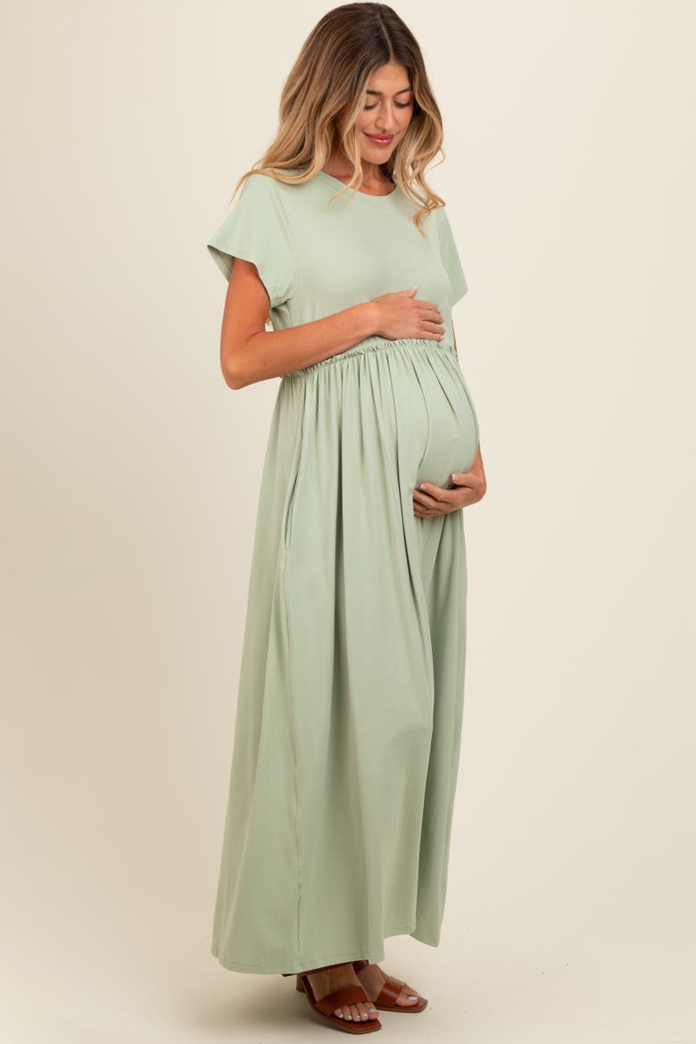 Ruffle Trim Maxi Dress, Alternate, color, Light Olive