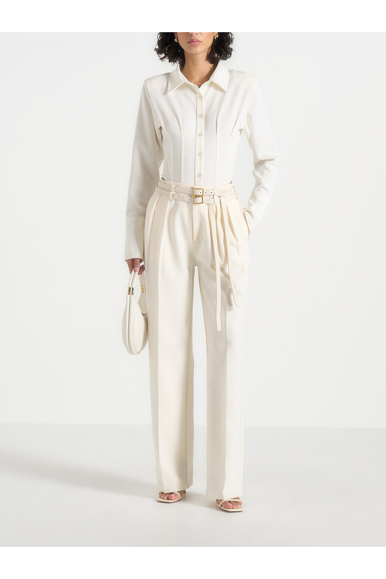 Pascale Wide Leg Trousers With Double Belt, Alternate, color, Off White