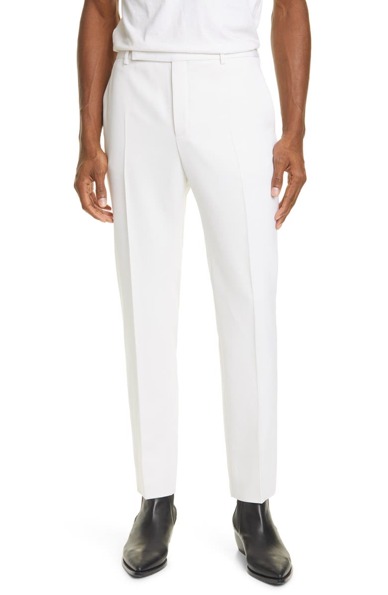 Saint Laurent White Wool Straight Leg Pants, Main, color, 