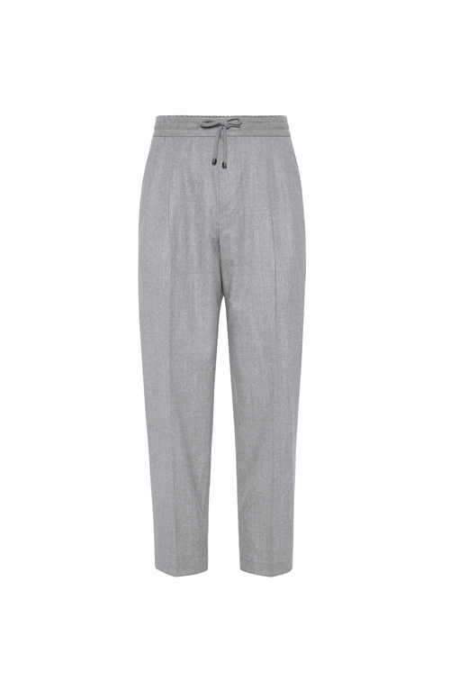 Brunello Cucinelli Virgin Wool Flannel Trousers In Gray