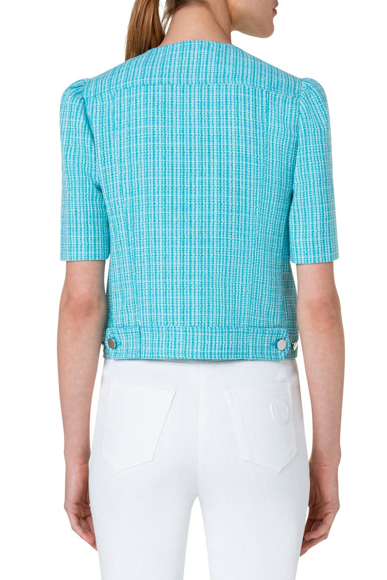 Short Sleeve Cotton & Linen Tweed Jacket, Alternate, color, TURQUOISE-MULTICOLOR