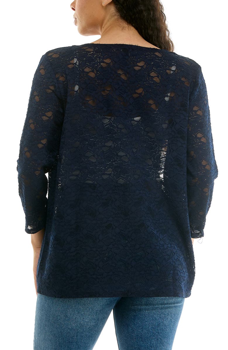 Nina Leonard Lace Three-Quarter Sleeve Bolero, Alternate, color, Navy