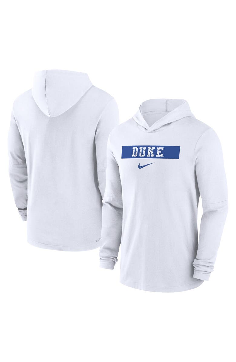 Nike Men's Nike White Duke Blue Devils 2024 Sideline Hoodie Performance Long Sleeve T-Shirt, Alternate, color, White