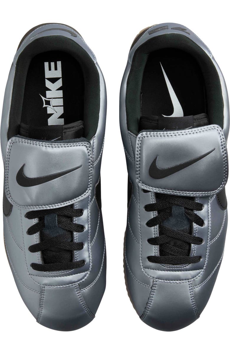 Nike Cortez Leather SE 'Metallic Cool Grey/Black' Soccer Sneaker, Alternate, color,