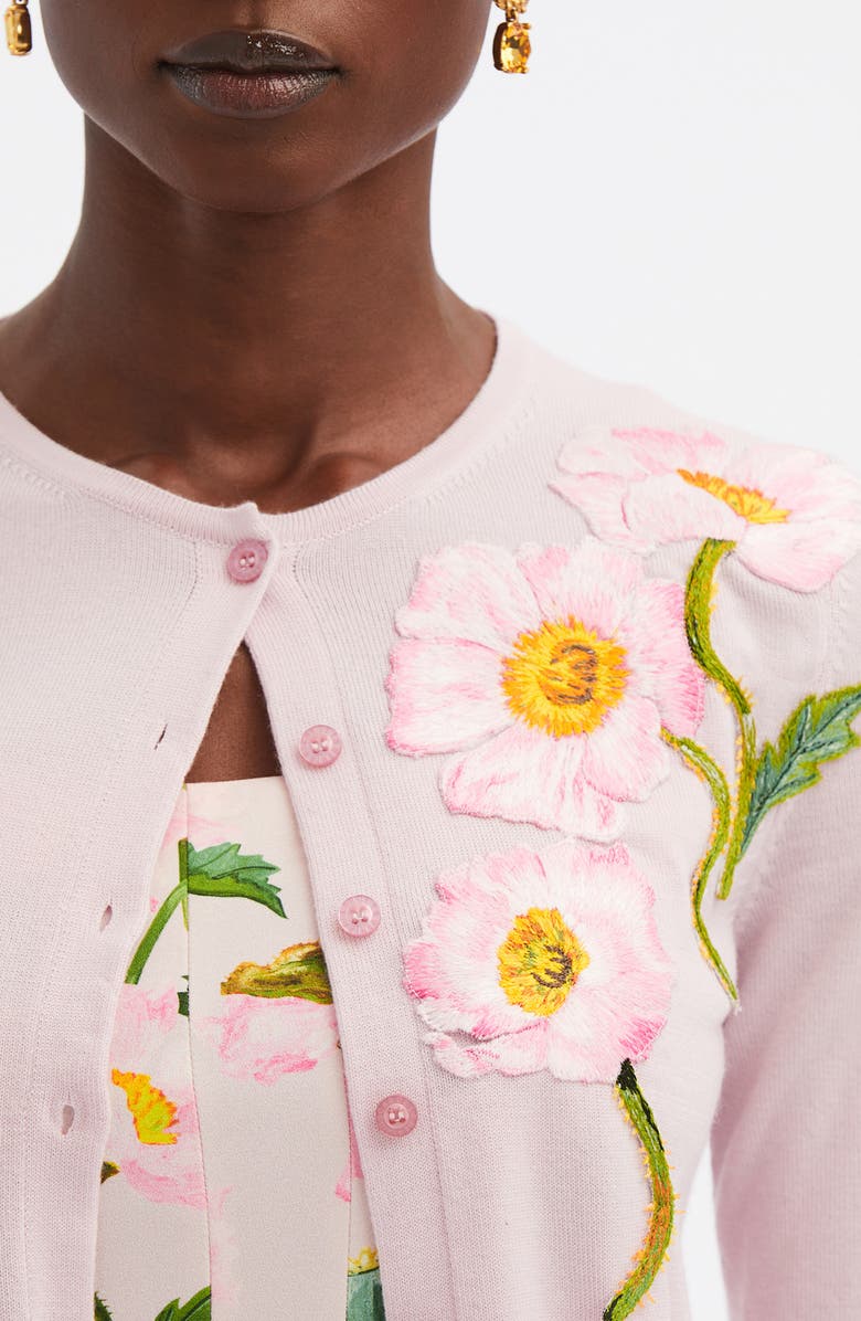 Oscar de la Renta Embroidered Poppy Crop Virgin Wool Cardigan, Alternate, color, 