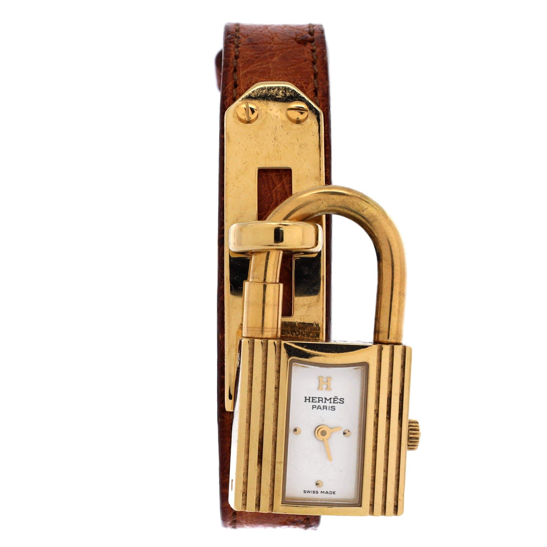 Pre-Owned Hermes Kelly Quartz Watch Plated Metal and Leather 20, Main, color, Gold