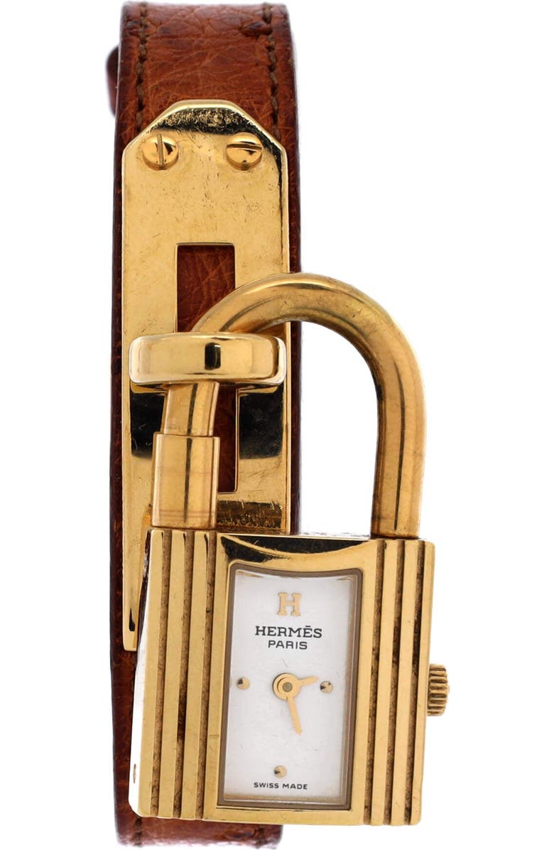 Pre-Owned Hermes Kelly Quartz Watch Plated Metal and Leather 20, Main, color, Gold
