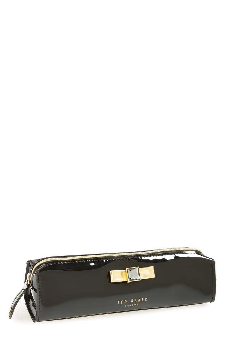 'Metallic Bow' Pencil Case, Main, color, BLACK