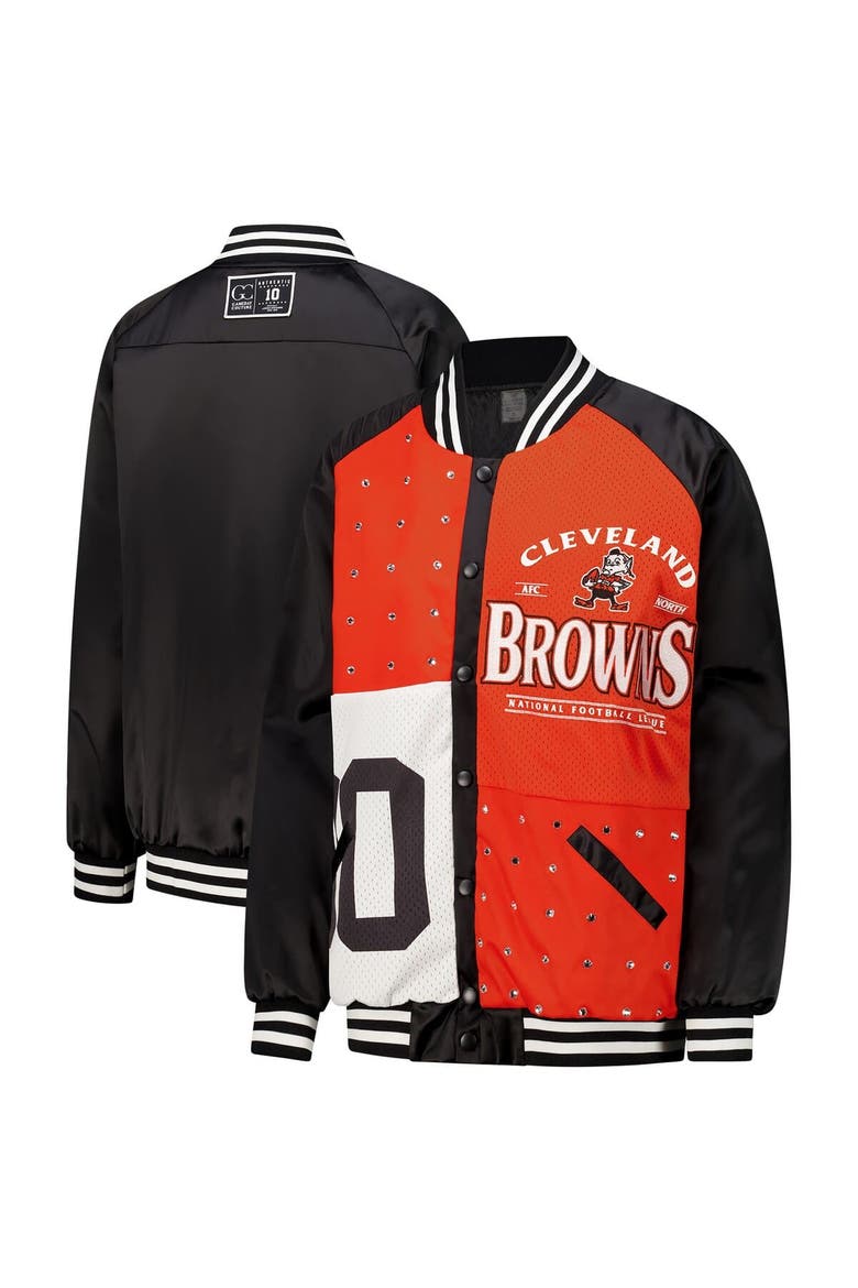 Women's Gameday Couture  Black/Orange Cleveland Browns Oversized Hot Shot Rhinestone Throwback Full-Snap Varsity Bomber Jacket, Alternate, color, Black