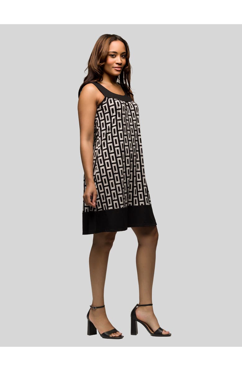 24seven Comfort Apparel Black and White Scoop Neck Sleeveless Knee Length Dress, Alternate, color, Black Multi