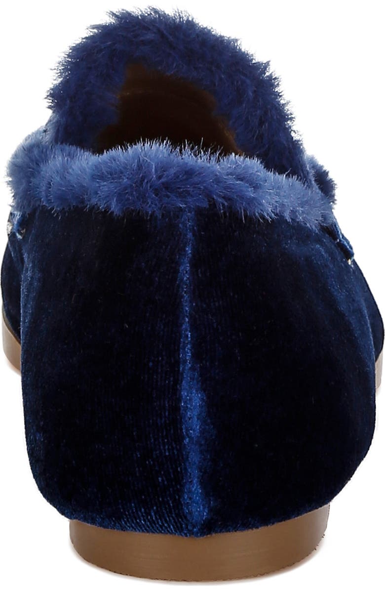 Rag & Co Bastian Faux Fur Trim Velvet Loafer, Alternate, color, Dark Blue