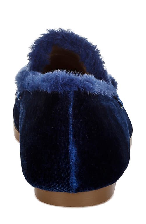 Rag & Co Bastian Faux Fur Trim Velvet Loafer In Dark Blue
