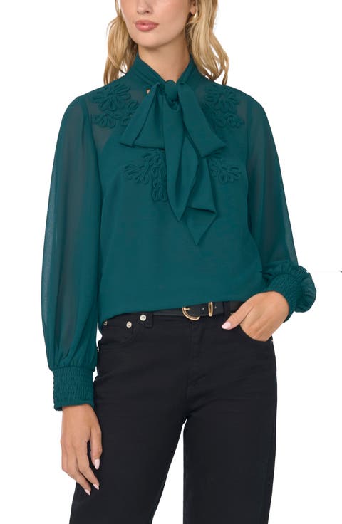 Soutache Embroidered Tie Neck Top