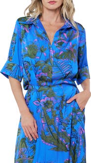 CIEBON Aurelia Palm Print Elbow Sleeve Button-Up Shirt