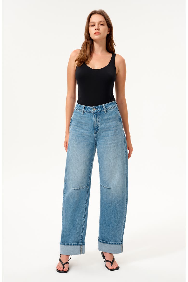High Waist Cuffed Barrel Jeans, Alternate, color, PALLIDUS