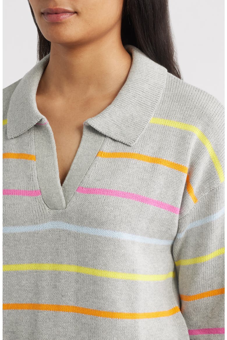 Stripe Johnny Collar Sweater, Alternate, color, GREY