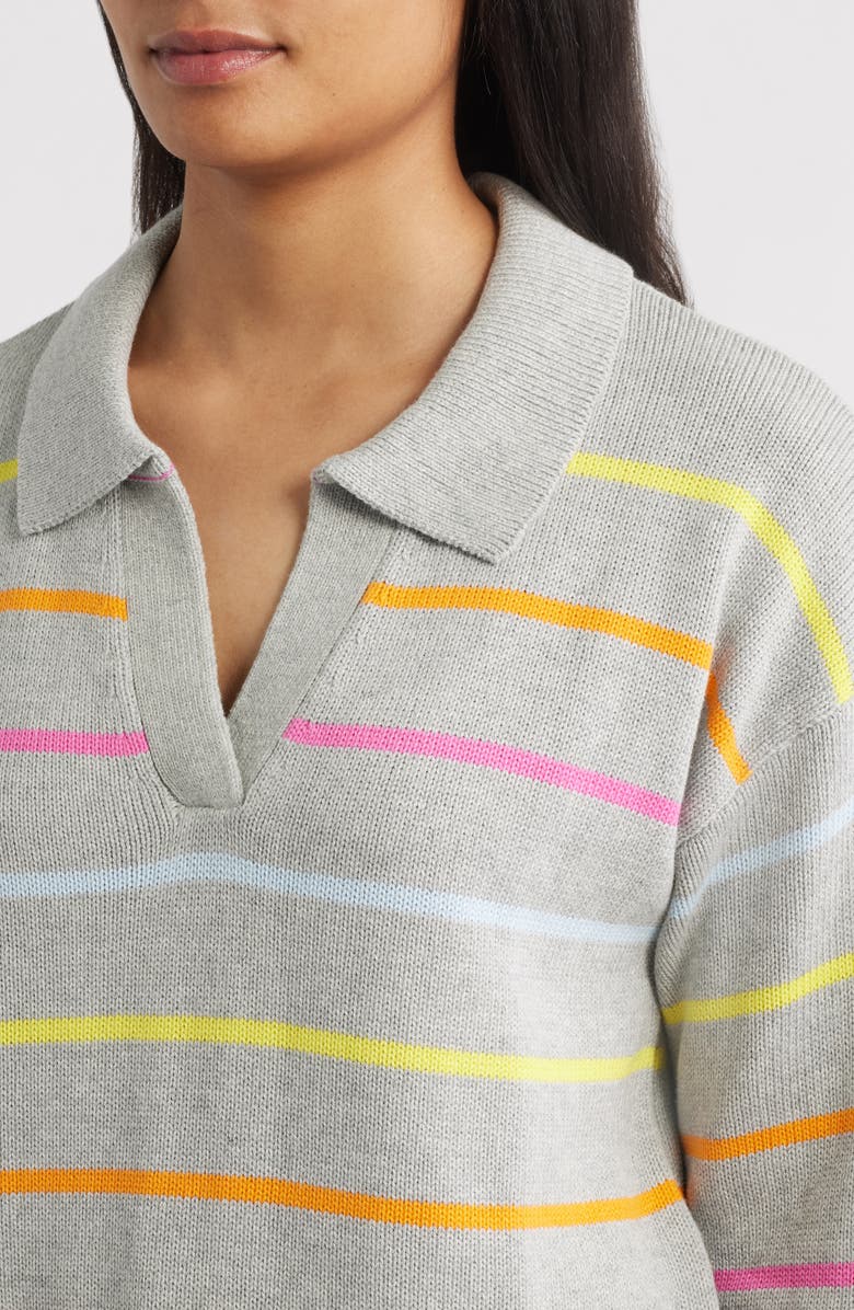 Hatley Stripe Johnny Collar Sweater, Alternate, color, Grey