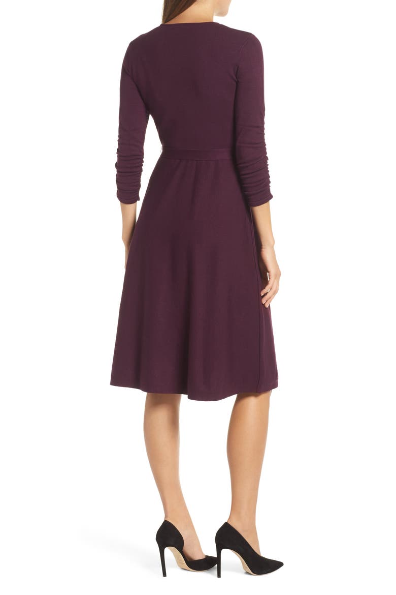 Faux Wrap Sweater Dress, Alternate, color, WINE