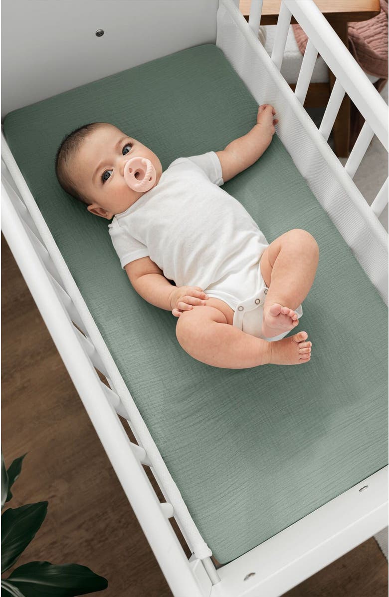 Comfy Cubs Muslin Fitted Bassinet Crib Sheet, Alternate, color, Fern