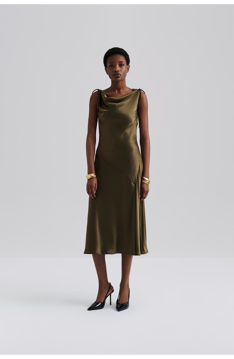 Malina Zarea Tie Satin Midi Dress, Main, color, Olive